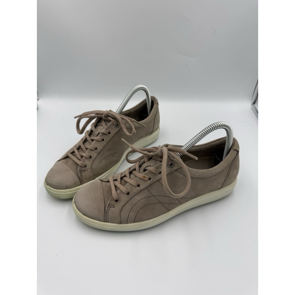 ECCO Soft 7 Lace Up Sneaker Women's Size 38 Beige Tan Leather Casual Streetwear